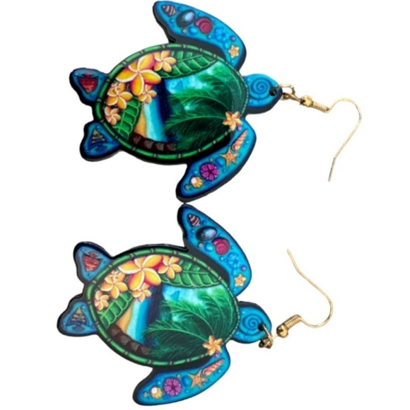 Tropical Turtle Dangle Earrings Resin Acrylic Stainless Steel Earwires NEW - Picture 6 of 7